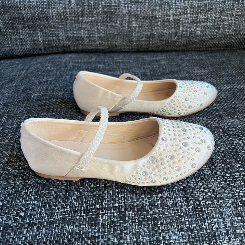 Kailee P. Soft Blush Satin Maryjane Flats With Rhinestones Size 13